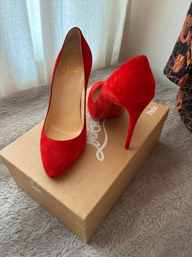 Authentic Christian Louboutin 100 Red Suede Heels Pumps Shoes Eloise 36